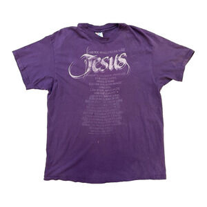 Vintage Jesus Shirt Mens LG Purple Christian Graphic Religious Faith Single Stch
